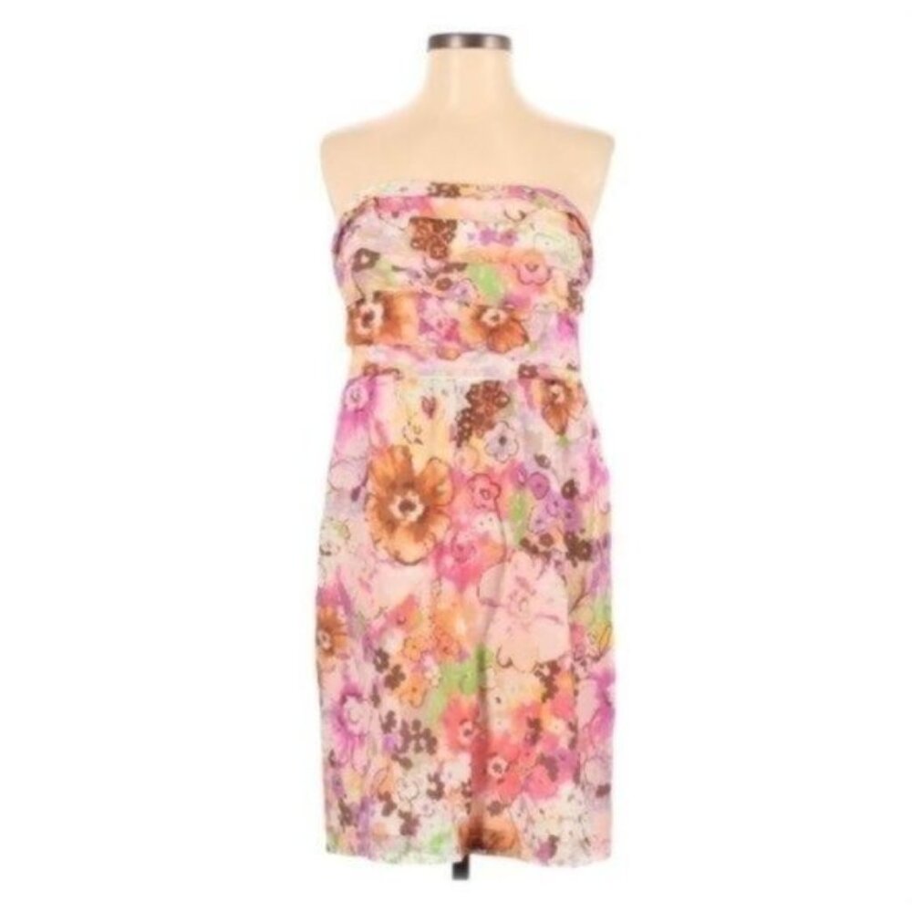 J.Crew Strapless Floral Cocktail Dress Size 8 Cotton Silk Mini Abstract Watercol